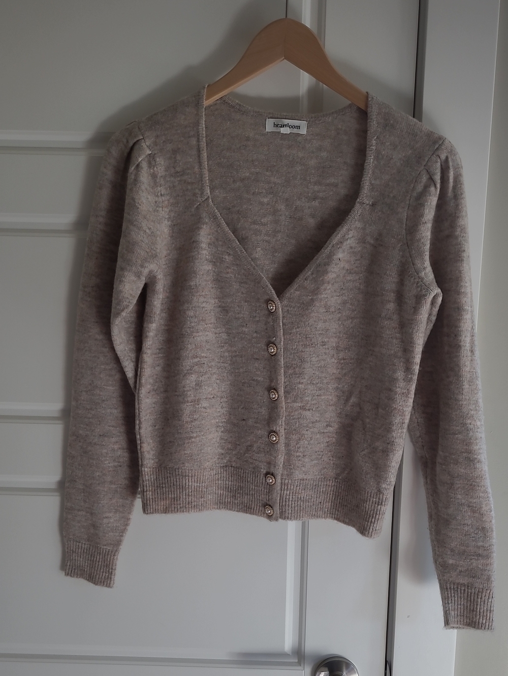 Heartloom taupe-beige V-neck Button Cardigan Sweater. Size S